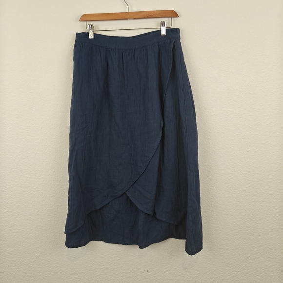 PACT Coastal Wrap Knee Length Cotton Skirt In French Navy Size LG Women's - Picture 6 of 15